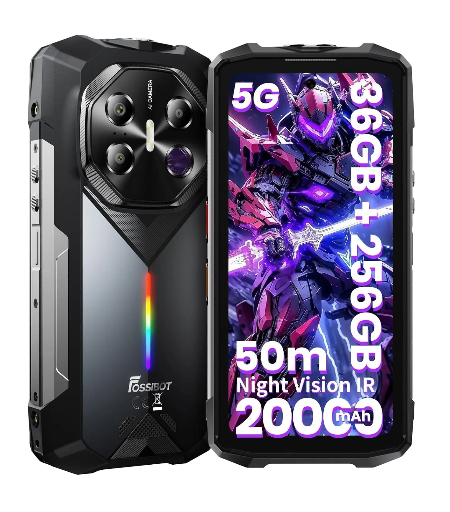 FOSSIBOT F113 120Hz 6.78" FHD+5G Rugged Phone Unlocked(2026) 36GB+256GB/2TB Outdoor Gaming Phone,50m Ultra-Long-Range 64MP Night Vision Phone, MediaTek Dimensity 7050+20000mAh/33W/18WOTG Android 15 | 50m Ultra-Long-Range