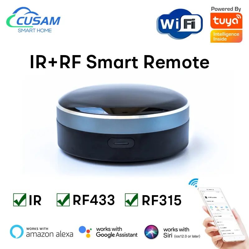 CUSAM Tuya WiFi IR+RF433/315 Smart Universal Remote Control IR Blaster Smart Home Hub, Voice Control for TV, Curtain Roller Shutter, Indoor Use, Works with Amazon Alexa, Google Home, Siri Assistant