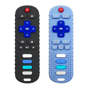 2-Pack    Toys, TV Remote Teethers for 6-12-18 Months , Fire Remote Shape   Teethers for Boys and Girls Sensory (Black+Blue)