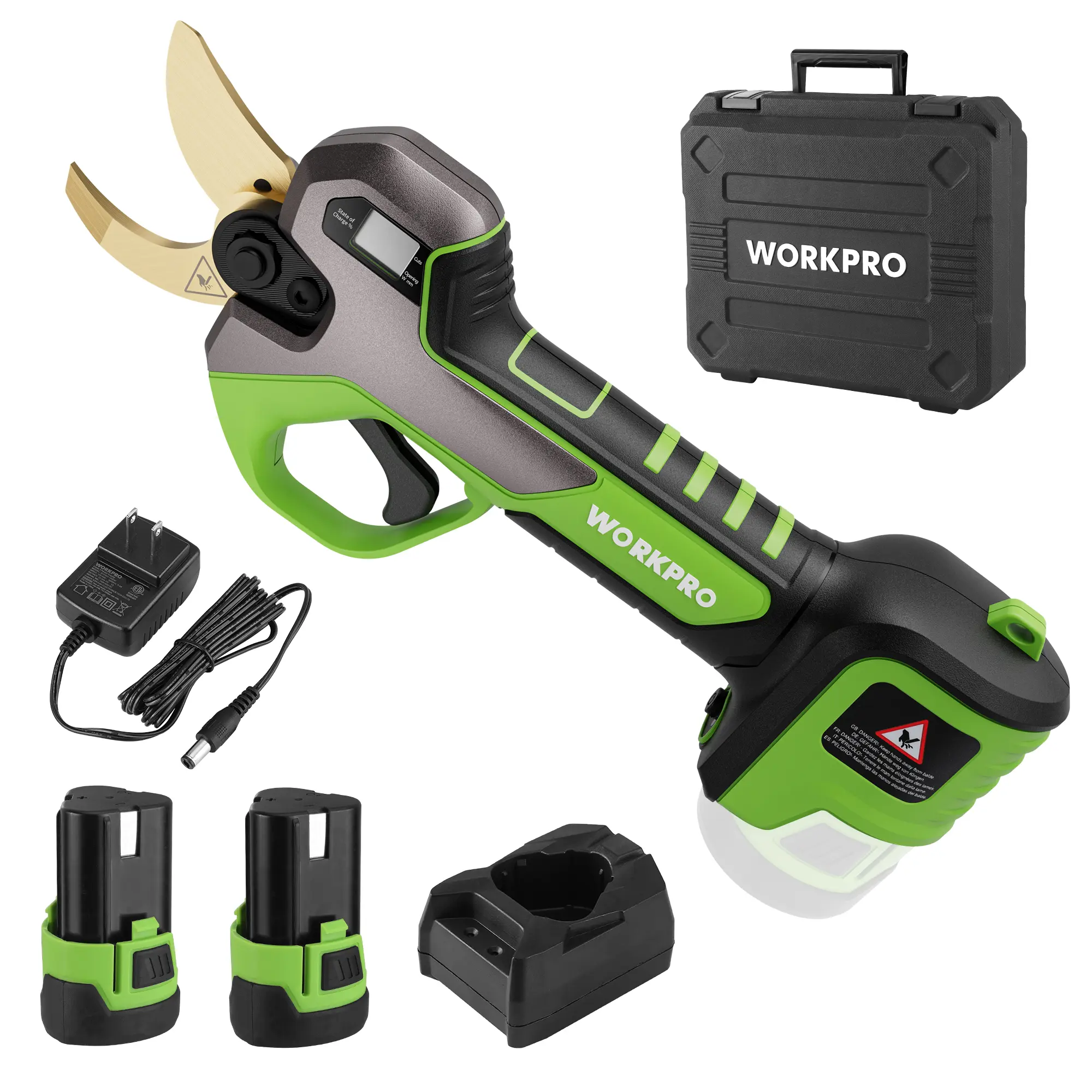 #summersale WORKPRO 12V Electric Pruning Shears, Battery Powered Pruning Shears, Cordless Tree Pruner, 1.2 Inch Cutting Diameter, Branch Cutter Gardening Scissors with 2 Pack Rechargeable Battery and Fast Charger