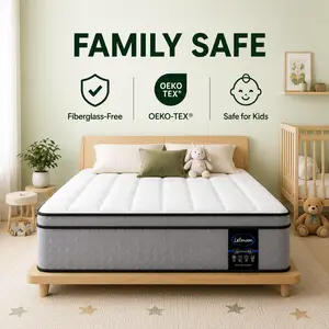 LETMOON 14in Queen Size Medium Firm Hybrid Mattress in a Box - Lumbar Support, Chemical-Free Gel Memory Foam, Independent Pocket Coils, Back Relief, Strong Edge Support, Cooling Breathable Knitted Cover, Easy Setup, Cooling Sleep, Queen Size Mattress