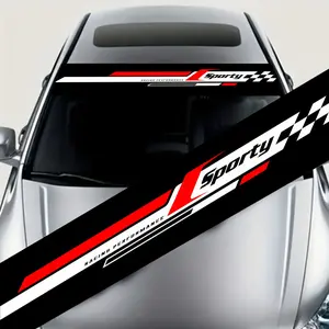 1-piece sports car windshield sticker Decals - glossy vinyl sticker with serrated flag design, self-adhesive suitable for cars SUVPlastic/metal surfaces Automobile Decals