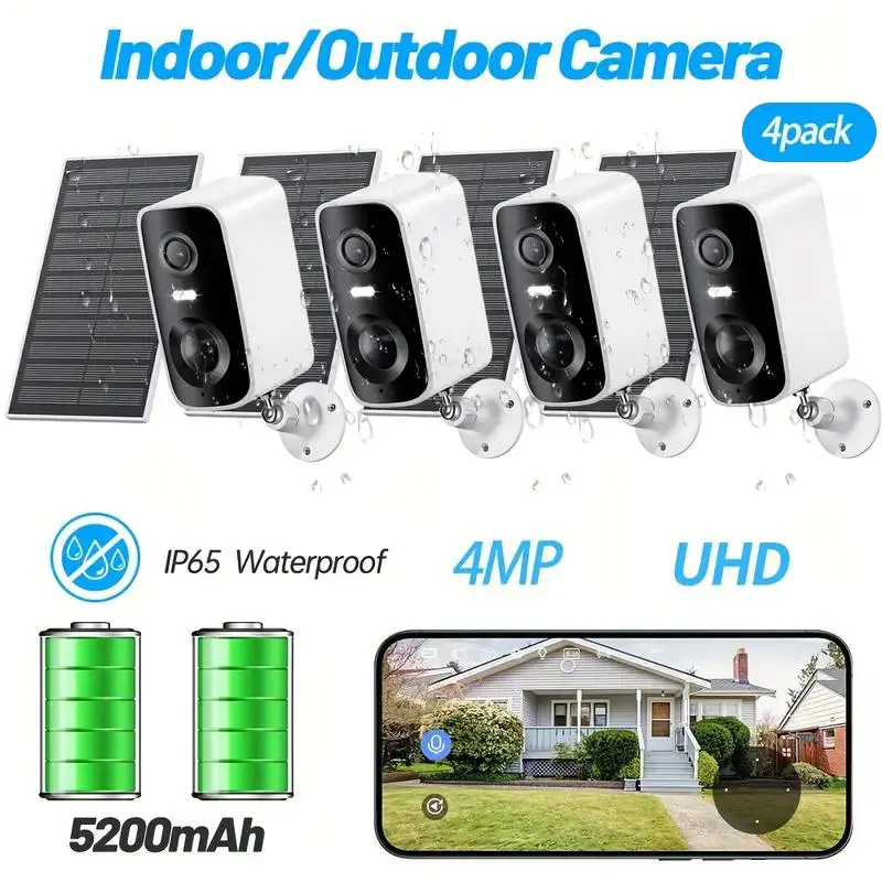 YESKAMO Solar Security Camera Wireless Outdoor - 2K HD Resolution, Full Color Night Vision, PIR Motion Detection Alarm, Wi-Fi, Cordless Battery, Indoor/Outdoor Camera, 2-Way Audio, Local Recording (Refund Eligible)