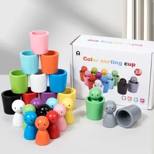 Colorful Wooden Cups & People Stacking Game, 1 Box Color Sorting Cognition Game, Educational Toys for Children Kids, Stacker