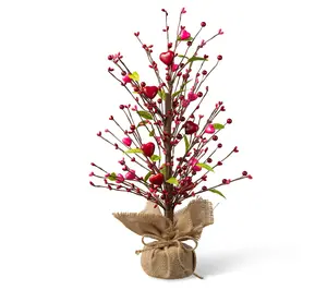 Glitzhome 20" Valentine's Berry And Heart Table Top Tree