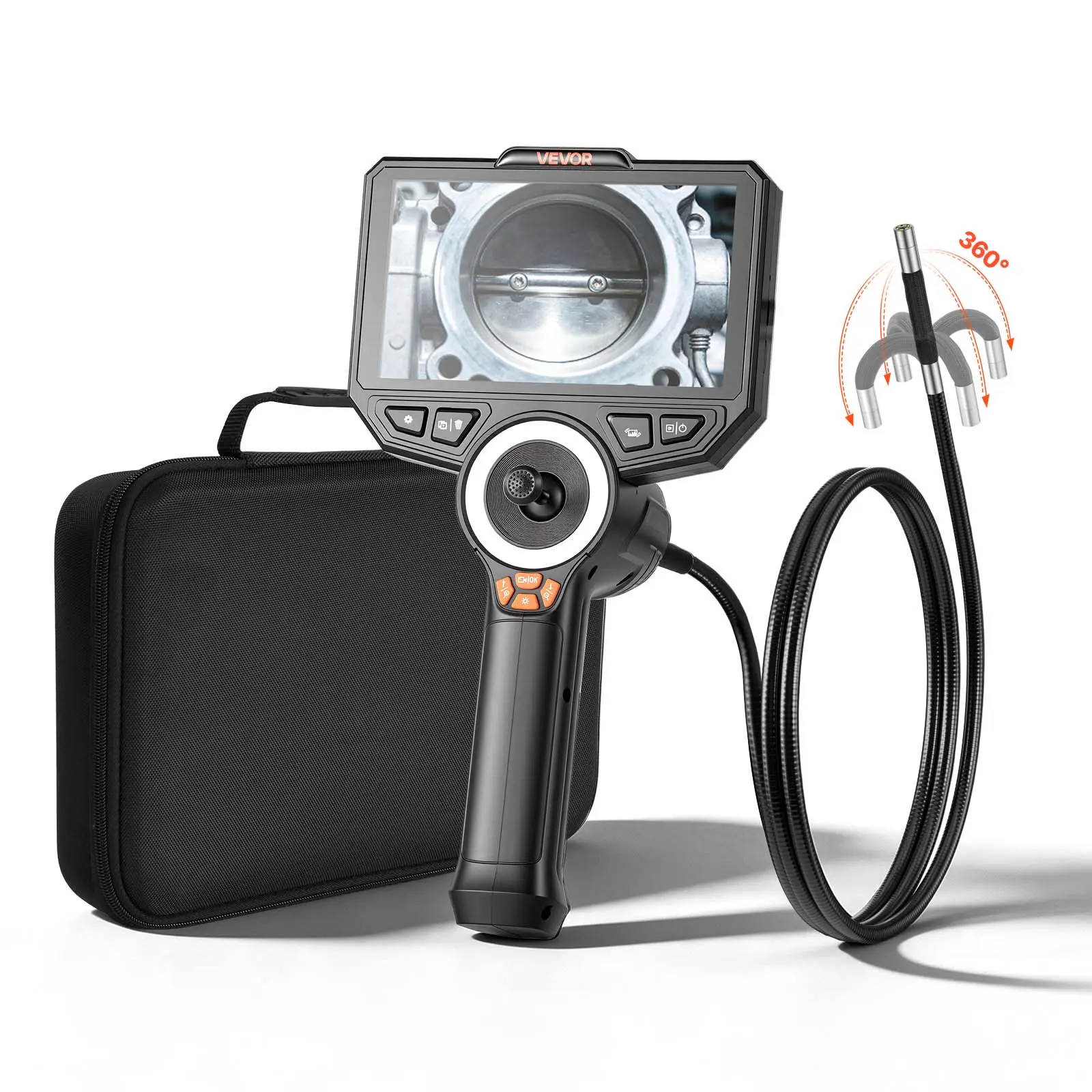 【Summerfinds】VEVOR 4-Way Articulating Endoscope with 360° Articulating Lens, Slim Head, Built-in Light, True 1080P HD 6" IPS HD Screen, 4.9FT Flexible Snake Cable, IP67 Waterproof Industrial Borescope for Car Diagnostics, Battery Inspection