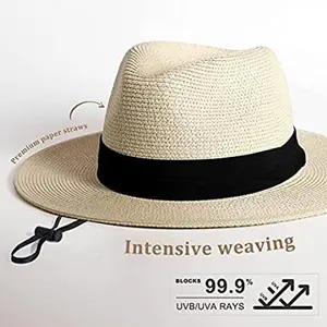 Womens Mens Wide Brim Straw Panama Hat Fedora UPF 99.9% Sun Protection Summer Beach Sun Hat for Women & Men