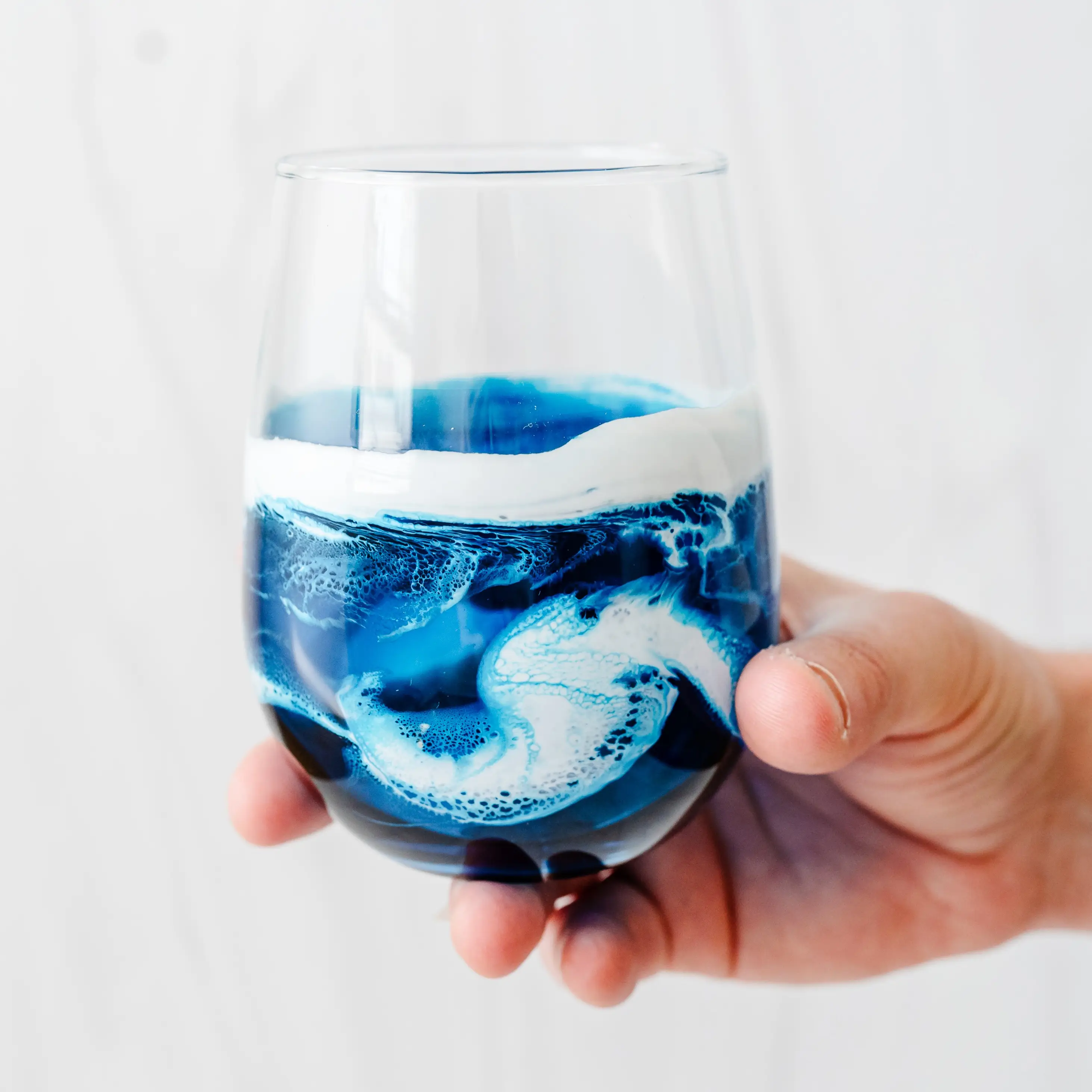 Handmade Ocean Inspired Wine Glass, Stemless Wine 17 ounce Drinkware