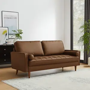 Valour Tufted Vegan Leather Sofa in Brown