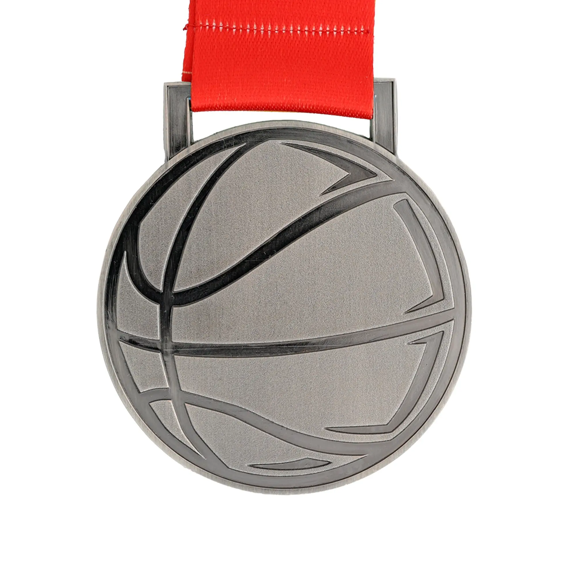 MED27 Basketball Medal - Antique Nickel&Red