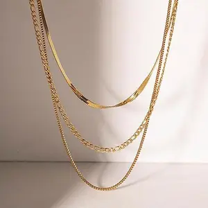 Gold Necklaces for Women, 14k Gold Plated Necklace Set With Cubic Zirconia Pendant,Chunky Stack Cuban Chain