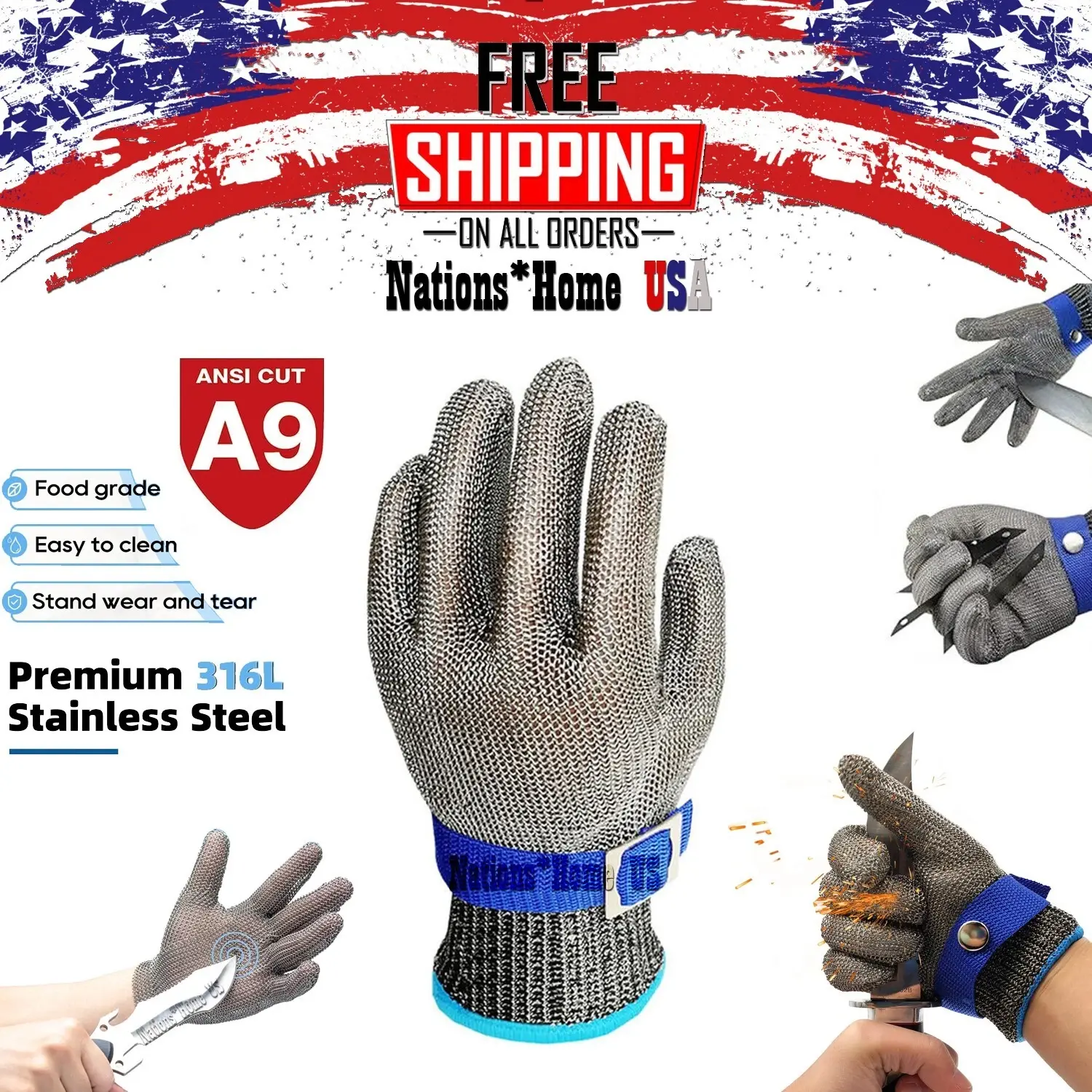 Cut Resistant Glove Stainless Steel Mesh Metal Glove for Kitchen Cooking Cutting