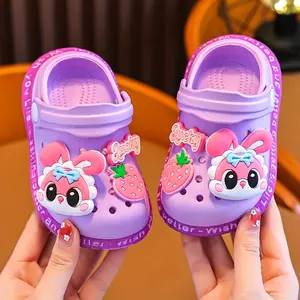 Children's Cartoon EVA Sandals -- Cute animal design, slip-on style, breathable round-toed shoes, unisex, pink bear and blue cat patterns, casual shoes with both sandal and slipper functions
