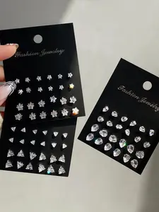 Fashion Simple Style Artificial Zircon Multiple Shapes Star/drop/triangle Stud Earrings Set, All Seasons Unisex Versatile Jewelry Gift, Graduation Gift, Suitable for Graduates, Men & Women