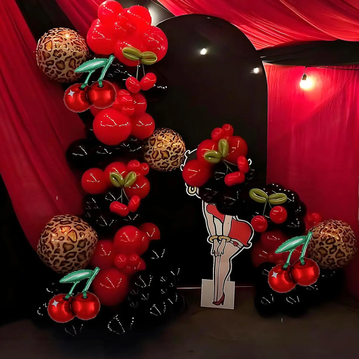 Red Black Cheetah Balloon Arch Kit Leopard Cherry Party Birthday Decor