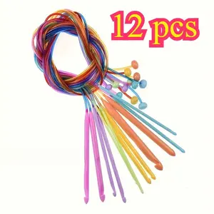 Afghan Rug Hook Set, Tunisian Crochet Cable, E to O Tunisian Hooks (random Colors), 12 Pieces, Crochet Kit, Ideal for Handmade Rugs