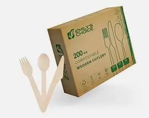 200 Pc Disposable/biodegradable Wooden Cutlery/compostable Utensils Set