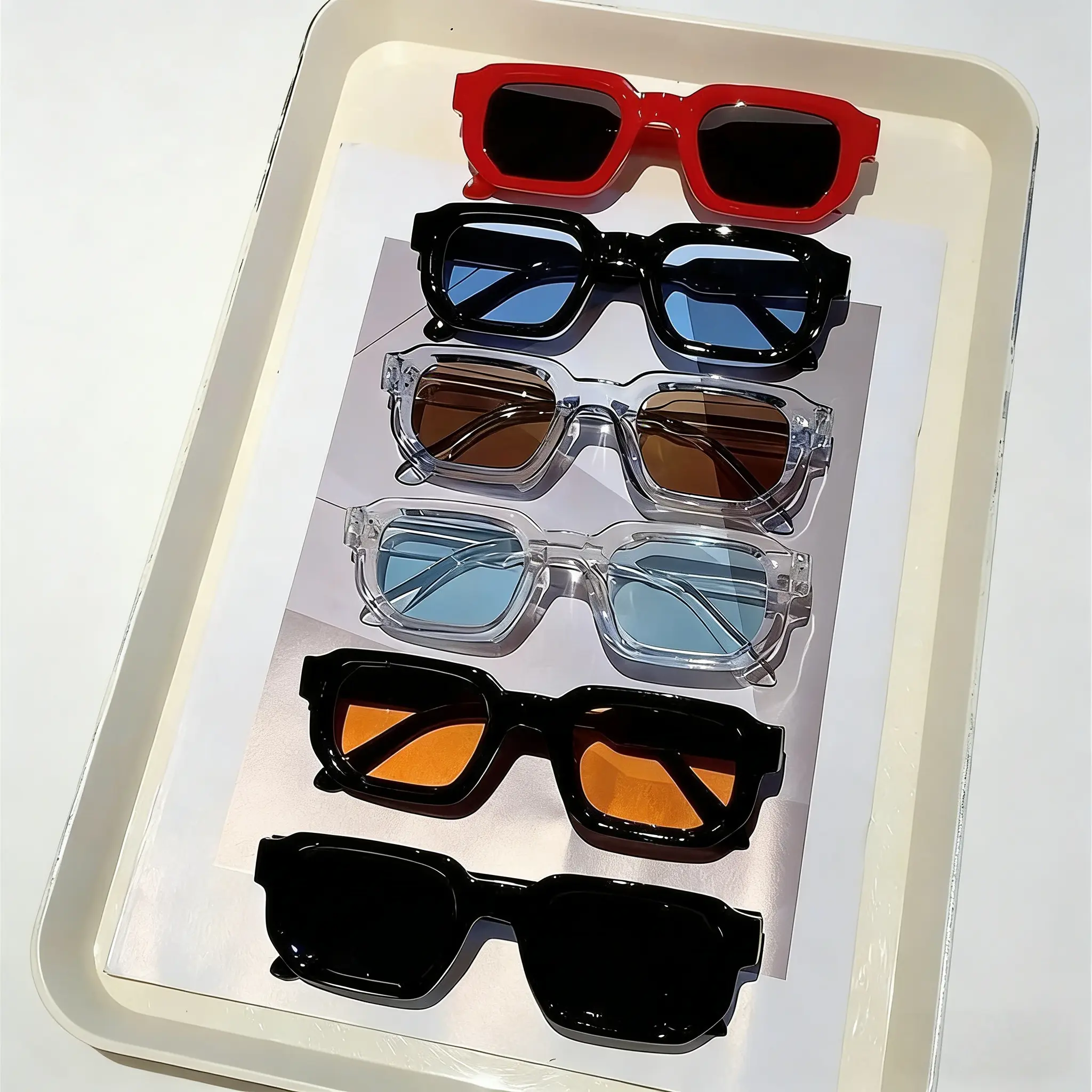 Rectangular Shades 6-Pack for Men & Women, High Quality Vintage Nylon TR90 Frame Glasses, UV400 Protection Outdoor Accessories, Various Colors, Sunglasses For Women, Men's Accessories, Accessories For Women