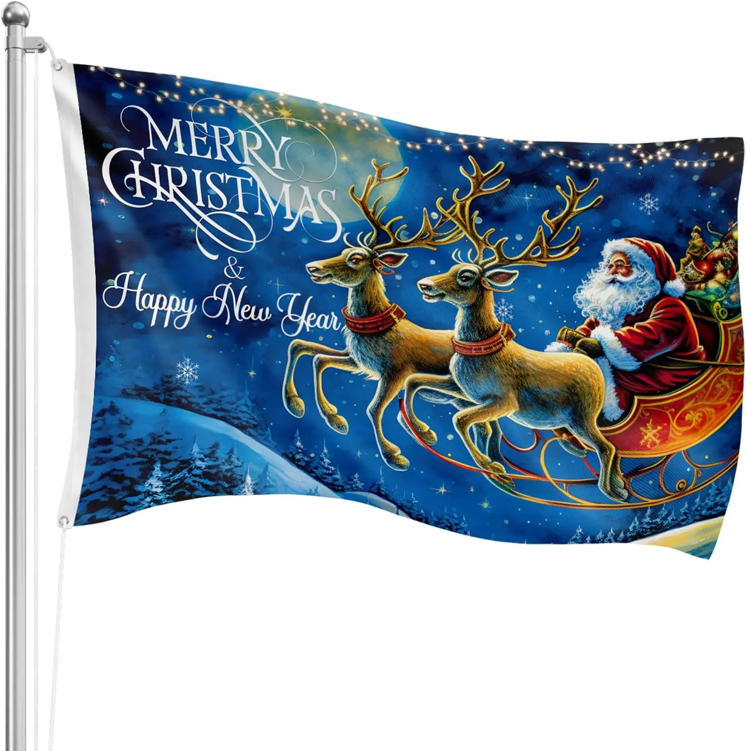 Large Christmas Flag - Outdoor Double Sided -Merry Christmas Garden Flag - for Outside -Santa Flag - Xmas Flag - with Metal Grommets for New Year Holiday -Reindeer Christmas Decoration Outdoor Yard