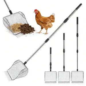 2-in-1 Chicken Poop Scooper and Rake, Stainless Steel Sifter Shovel with Aluminum Alloy Build, Adjustable Handle Coop Cleaning Tool for Efficient Waste Scooping and Strain Reduction, Two-In-One