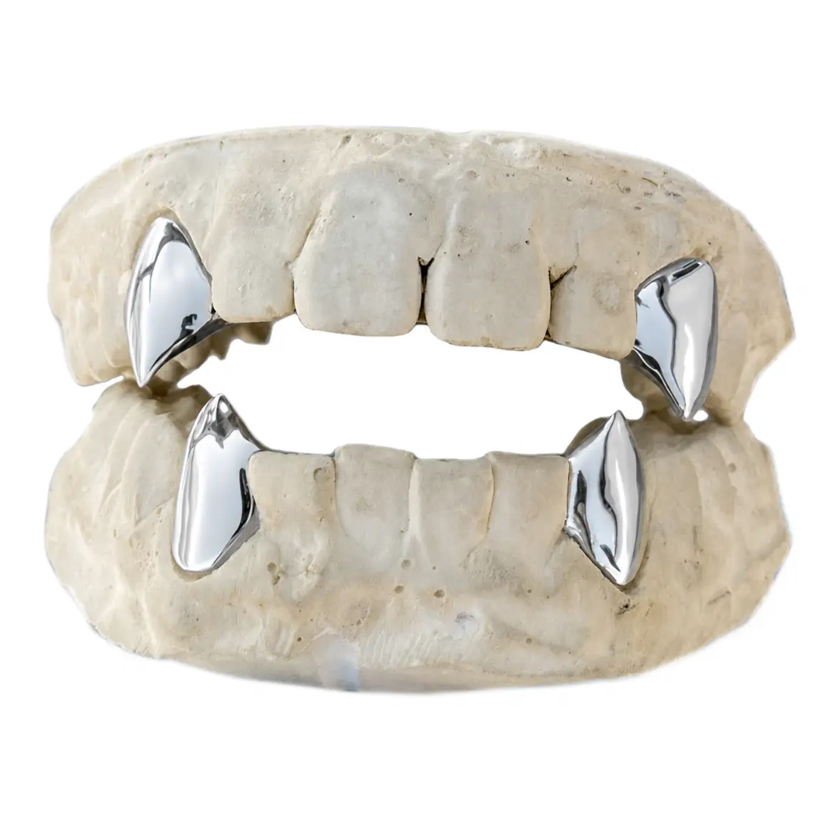 Silver Plated 4pc Single Fangs Grillz Set