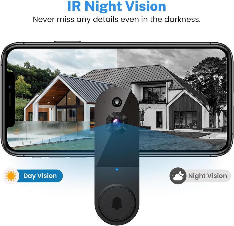 Wireless Video Doorbell Camera with AI Human Detection, 2-Way Audio, Live View, Night Vision, Cloud Storage, Battery Powered, 2.4G WiFi Home Security Camera for Indoor & Outdoor Surveillance