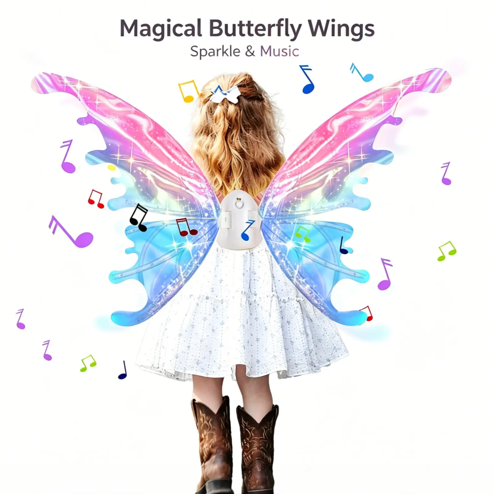 Electric Fairy Wings for Girls, Light Up Moving Butterfly Wings with Music & LED Lights, Sparkling Princess Dress Up Costume Accessories for Kids Birthday Halloween Christmas Party, Magical Iridescent Angel Elf Wings Toy Gift, Fits All Toddlers 2026