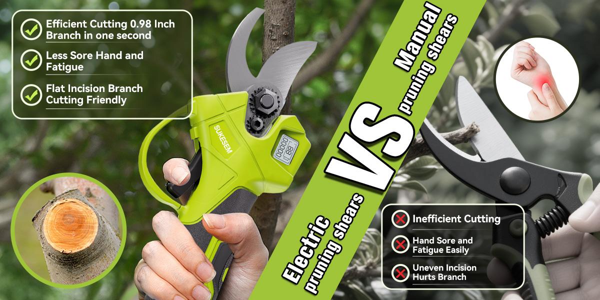 21V cordless electric pruning shears with LCD display, equipped with rechargeable batteries, suitable for pruning trees and shrubs