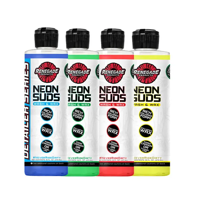 Renegade Products Neon Suds Colored Wash & Wax – High-Foam Car Soap with Carnauba Wax for Foam Cannons (Red, Blue, Green, Yellow)