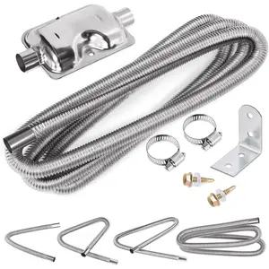 8 count 1" x 118" - 25mm x 300cm Stainless Steel Diesel Heater Exhaust Pipe and Exhaust Silencer Muffler with 18mm-29mm Hose Clamps Kit,  Tank Diesel Gas Vent Hose Exhaust Tubing for Car