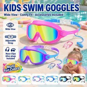 [Deals For You] Vvinca Kids Swim Goggles for Ages 3-12+ Kids,Youth,UV Protection Anti-Fog Wide View Waterproof Goggles for Boys and Girls - Safety anti-uv swimming goggles swim glass anti-fog  with Earplugs & Nose Clip,for Lake,Beach, Summer Party