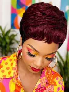 Short Straight Human Hair Wigs, 6-Inch Remy Hair Pixie Cut Wig, Full Machine Made, Affordable Human Hair Wig for Women