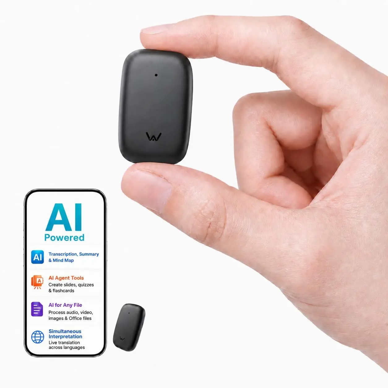 WaveNote TAG AI Voice Recorder – Speech-to-Text Transcription & Summary, 42-Hour Long Recording, Real-Time Translation, Ideal for Business Meetings, Lectures, Interviews, 40-Day Standby