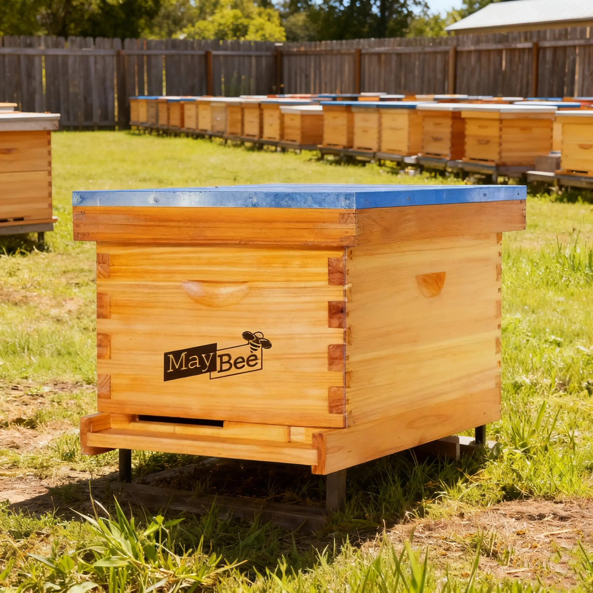 MayBee Hives 10-Frame Langstroth Complete Beehive Kit for Beginners, Preassembled Cedarwood-Pinewood Wax-Coated Deep/Medium Boxes, 10x Deep Frames, 100% Beeswax Plastic Foundations, 1x Bottom Board, 1x Entrance Reducer, Top Cover for Honey Storage, Deep B