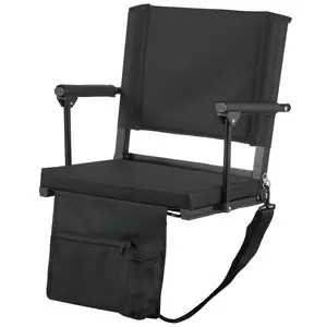 Stadium Seat, Portable Bleacher Seat with Armrest, Back Support and Thick Cushion, Bench Chair for Bleacher Includes Shoulder Strap, Hooks, Cup Holder, Black Football Bleachers Seats, 1PCS