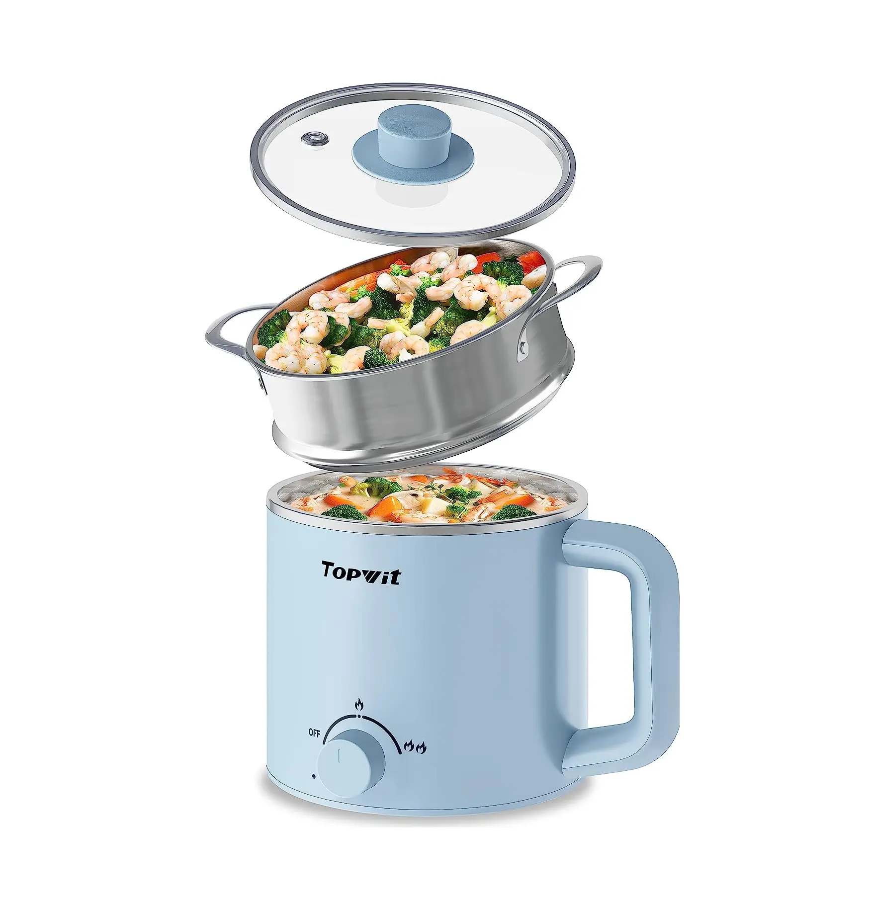 1.6L Electric Hot Pot - 304 Stainless Steel Mini Ramen Cooker with Tempered Glass, Overheat & Boil-Dry Protection, Dorm Room & Van Life Essentials for Campers (Noodles, Soup, Oatmeal)