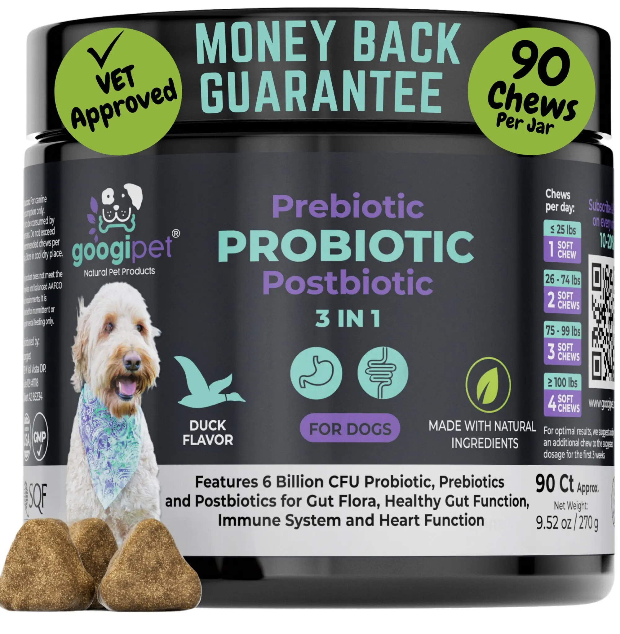Googipet Premium 3-in-1 Dog Probiotics - 6B CFU, 11 Strains, Prebiotics & Digestive Enzymes, Made in USA, Daily Canine Wellness Supplement