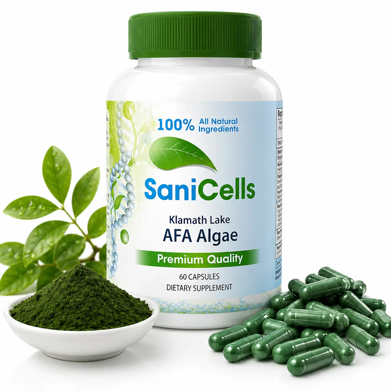 Troya Organic Sani Cells AFA Blue-Green Algae Capsules, Digestive Nutritional Supplement for Health & Wellness Support