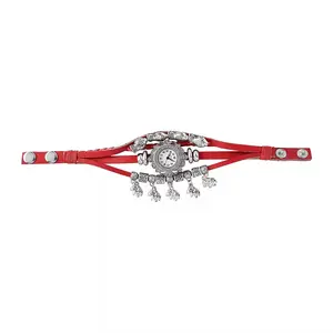 Shop LC STRADA Crystal Japanese Movement Cross Pattern Multi Layer Bracelet Watch with Leather Strap Catholic Faith Christian Religious Christmas Jewelry Mothers Day Gifts for Women