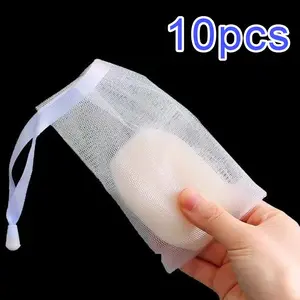 10 Counts Exfoliating Mesh Soap Bag Foaming Net, White Pouch with Drawstring for Bath & Shower，Scrub Cleansing Soap Bubble Mesh Bags sponge baby natural sponge， Face Cleansing Foaming Nets, Exfoliating Net Loofah, Exfoliating Net Sponges