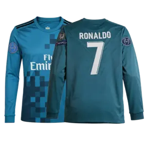 2017 18 Retro Second Away Blue Home White No.7 Long Sleeved Soccer Jersey Top Fan Version