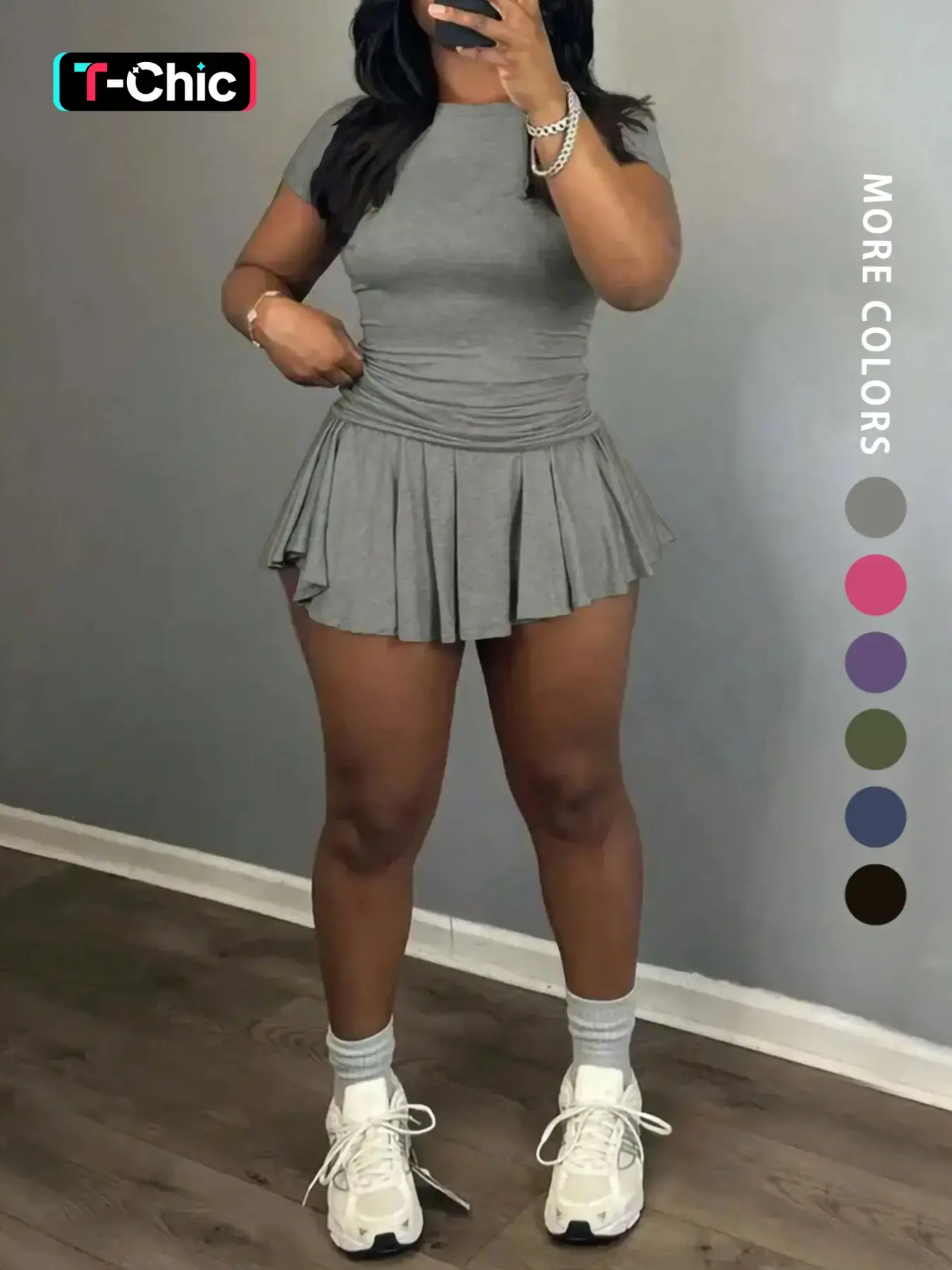 Women's Solid Color Top & Skort, Basic Casual Aesthetic Cozy Breathable Round Neck Short Sleeve Fitted Tee & Skort for Daily Outdoor Wear, Ladies Matching Outfits for Summer, Womenswear