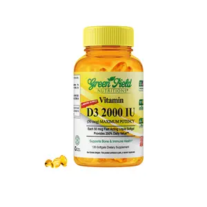 Greenfield Nutritions - Halal vitamins D3 2000 IU - Immunity and Bone Supports - 120 Softgels - Halal Beef Gelatin