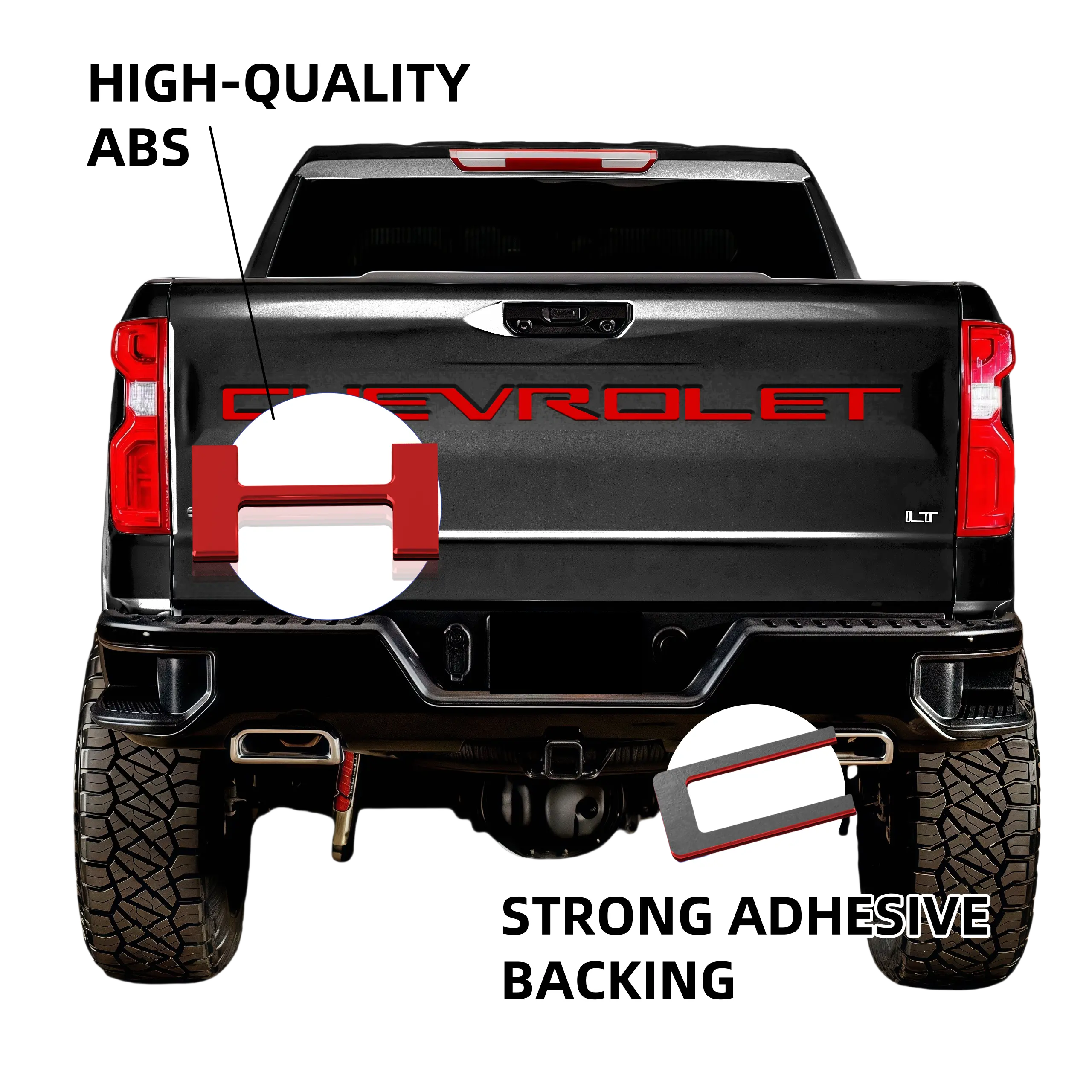 3D Raised Tailgate Lettering Inserts Decal - Custom Fit ABS Plastic Car Accessories with Anti-Fade Coating, Metal Finish, Fast Installation for Chevrolet Silverado 2019-2025 Models (Red), Peel-And-Stick