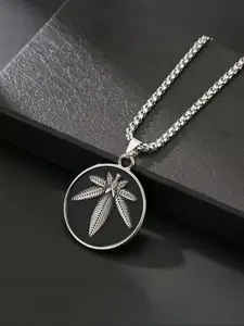 Vintage Leaf Design Pendant Necklace for Men & Women, Stainless Steel Jewelry for Party, Daily Clothing Decor, Trendy All-match & Exquisite Chain Jewelry for Birthday Gift, Cuban Link Necklace