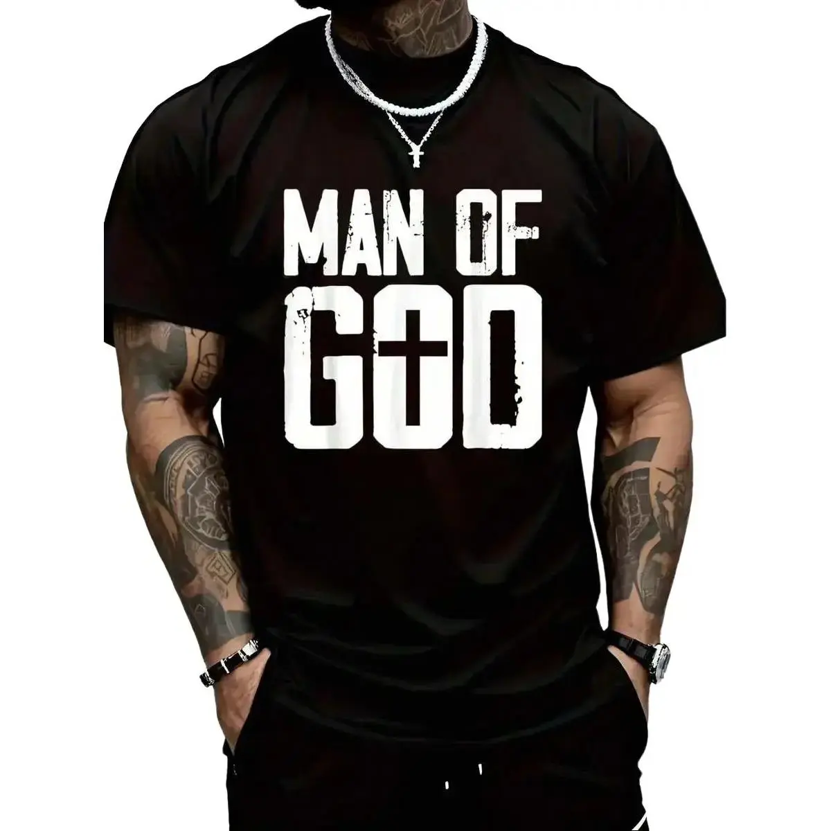Unisex Cotton Graphic Tees, "Man Of God I Jesus" Print Sports Top, Comfortable Casual Wear T-Shirt
