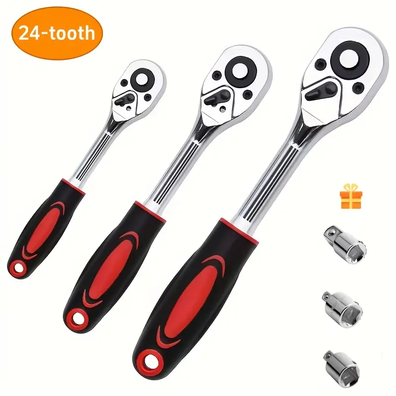 3pcs Ratchet Wrench Set | 1/4" 3/8" 1/2" Drive 24-Tooth Quick-release Retractable Socket Wrench Reversible - Ideal for Mechanics & Enthusiasts - Perfect Gift for Car Repair & Home Improvement (3pcs Sleeve Adapter Included) Hand Tools