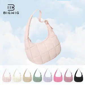 BIGWIG Women's Small Quilted Crescent Shoulder Bag, Waterproof and Slim Nylon, Quilted Nylon Tote Bag with Adjustable Strap, Perfect for Fitness, Travel, or Gifts