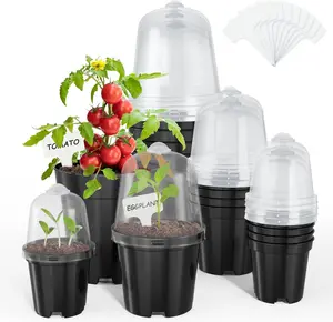 Pots for ,3/4/5 Inch  Pot for Planting with Humidity Domes Plastic Seedling with Drainage Holes Seed Starter Flower with 10 Labels Black (15 Pack)