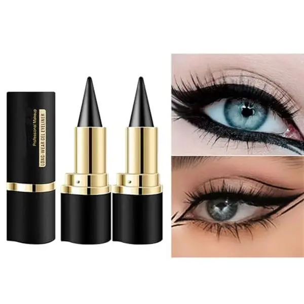 2Pcs Black Gel Eyeliner Pencil, Halloween Makeup Waterproof Long Wear Smudge Proof Matte Liquid Eyeliner